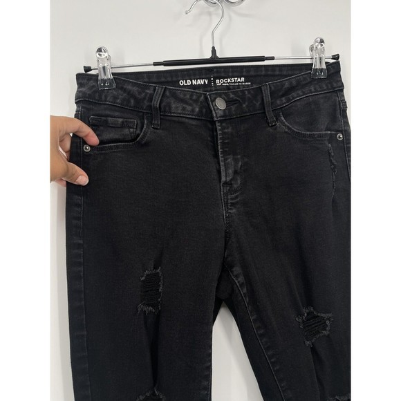 Old Navy Rockstar Super Skinny Ankle Mid-Rise Size 6 Black Jeans, Ripped, - Picture 2 of 5